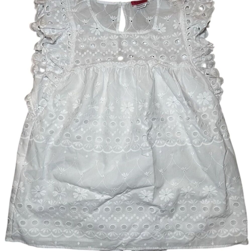 Kate Spade Women's Eyelet Ruffle Blouse White Sleeveless Standard Size M